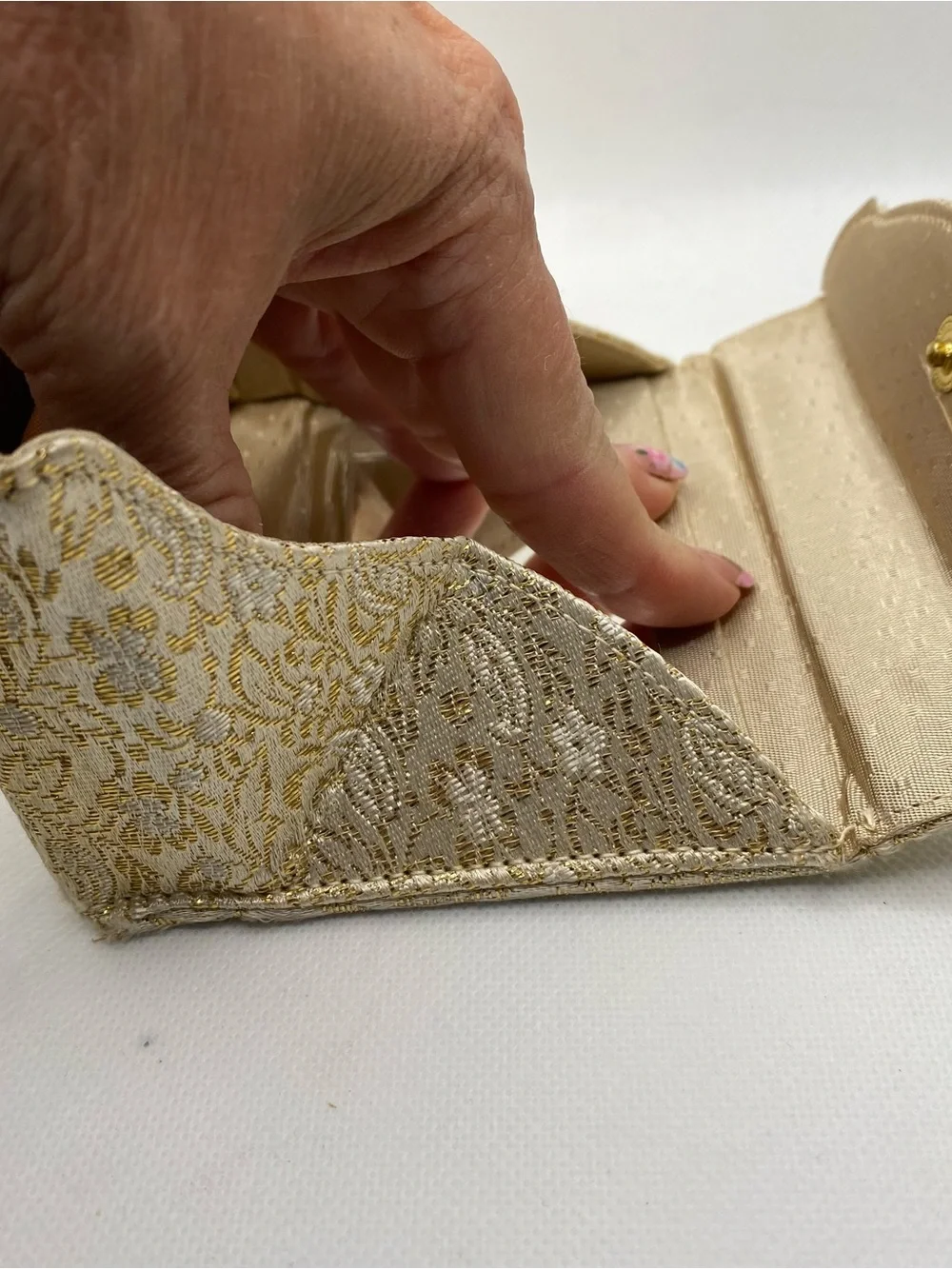 Vintage Gold Brocade Vanity Purse Evening Bag Built In Mirror Mid Century